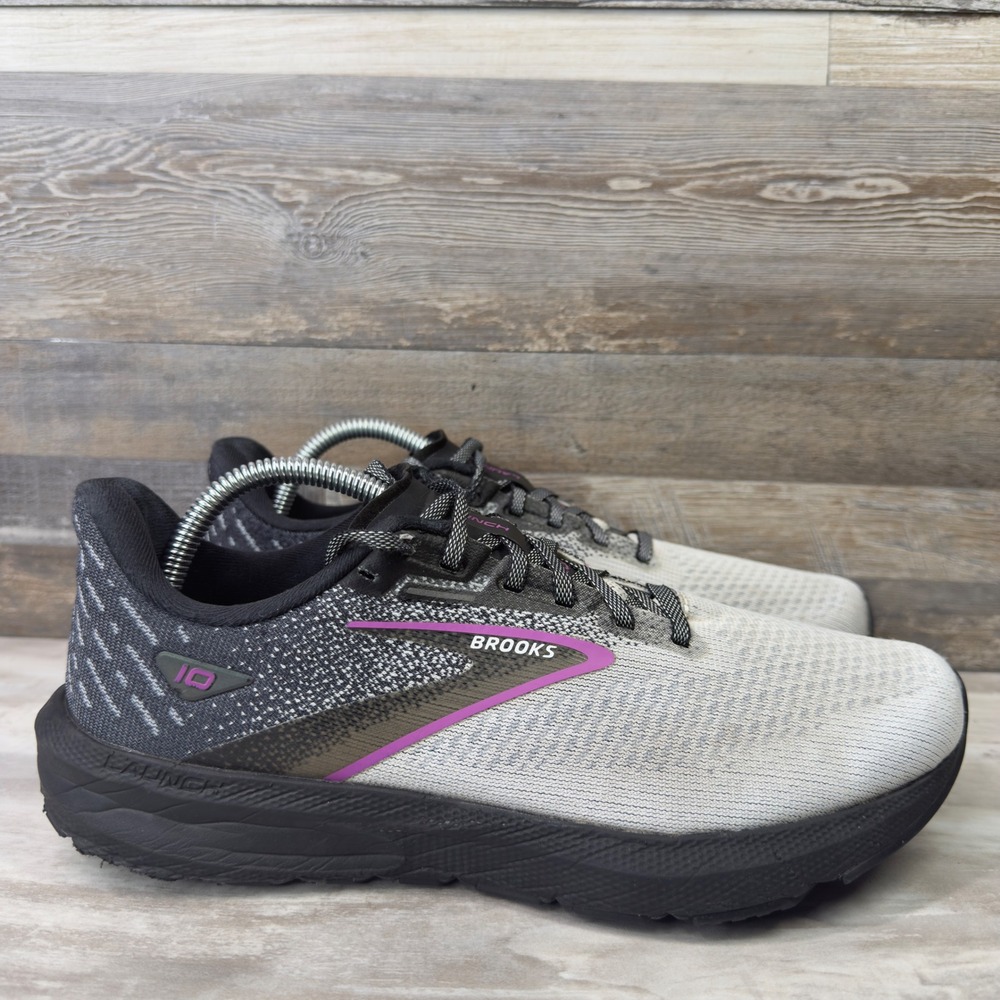 Brooks Launch 10 Womens Size 10.5 Running Shoes Athletic Knit Grey Black Purple